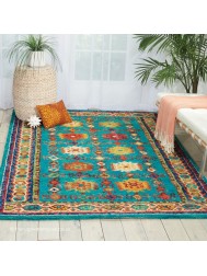 Vibrant Oriental Teal Rug - Thumbnail - 3