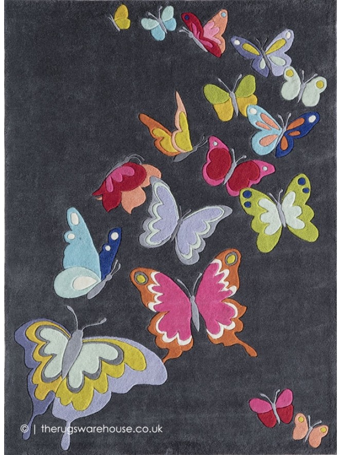 Colourful Butterflies Charcoal Rug - 2