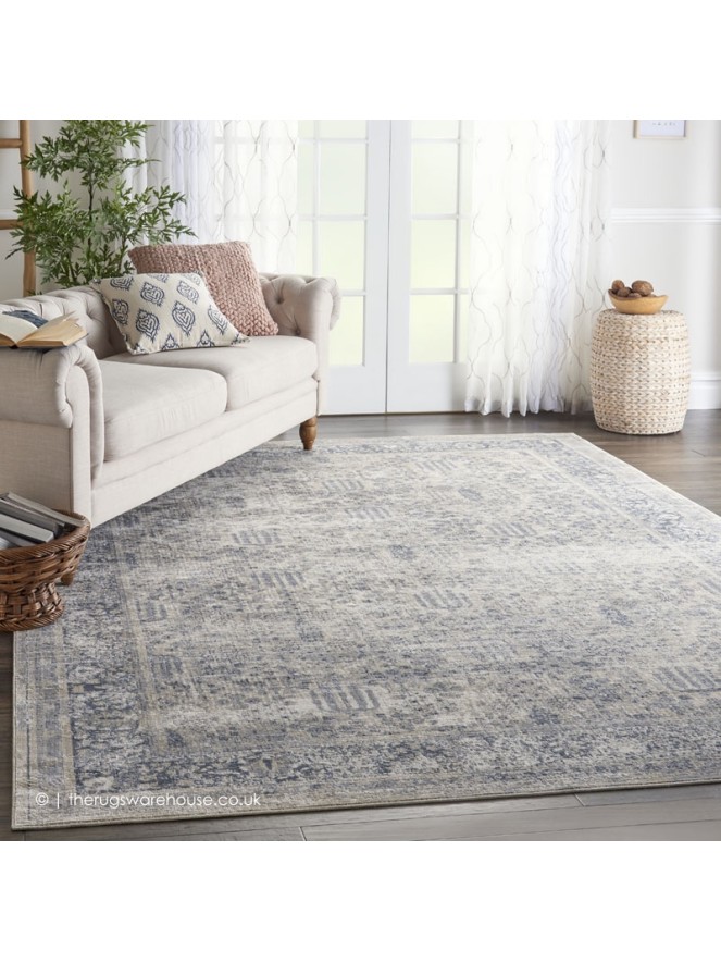 Malta Border Ivory Blue Rug - 2