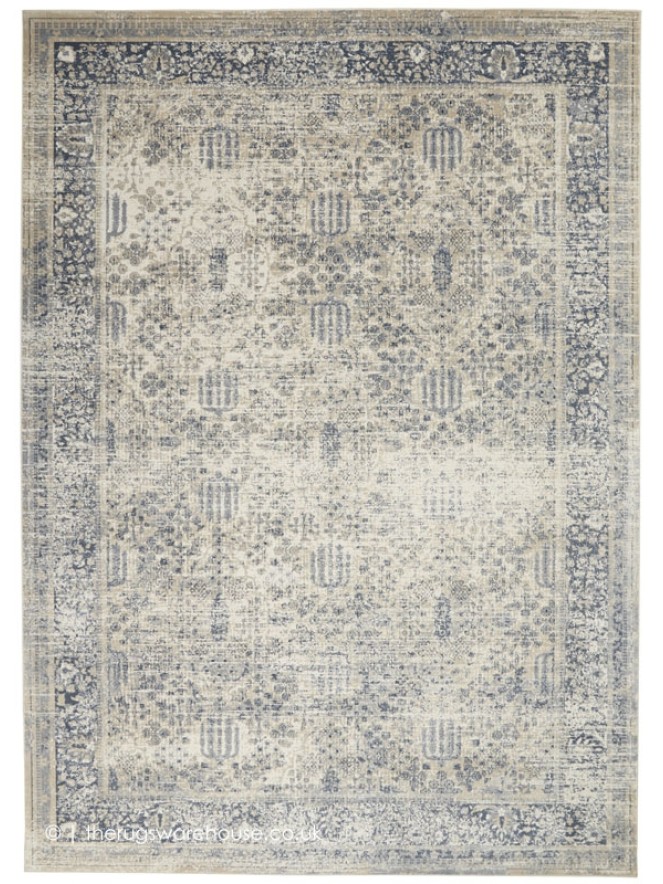 Malta Border Ivory Blue Rug - 6