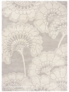 Japanese Floral Oyster Grey Floral Handmade Wool Designer Rug by ...