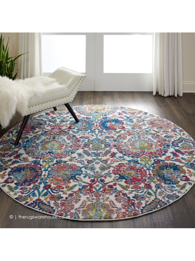 Ankara Ivory Blue Circle Rug - 2