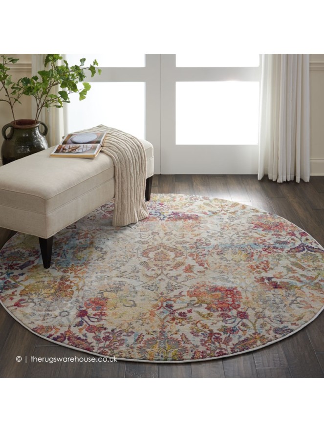 Ankara Ivory Orange Circle Rug - 3