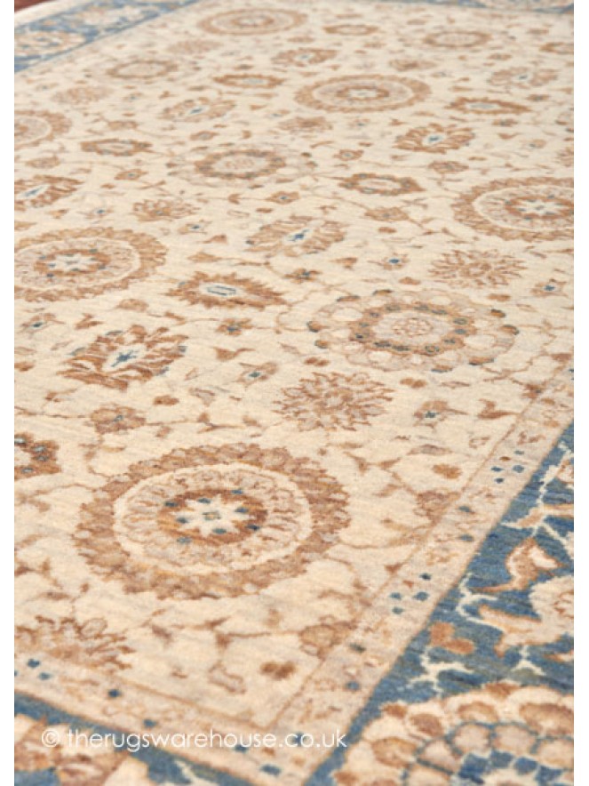 Chobi Ivory Blue Rug - 5