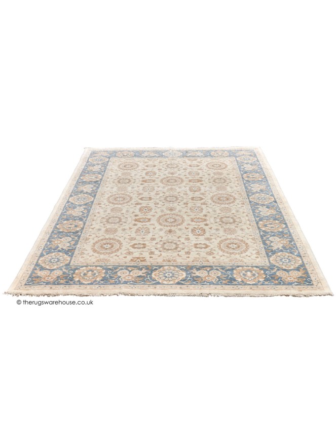 Chobi Ivory Blue Rug - 7