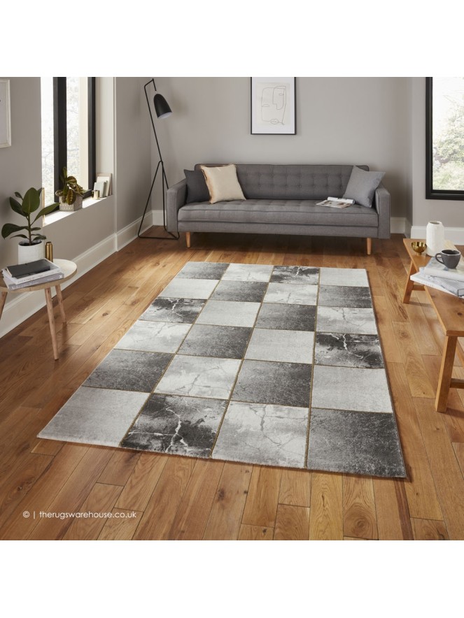 Chequer Grey Gold Rug - 2