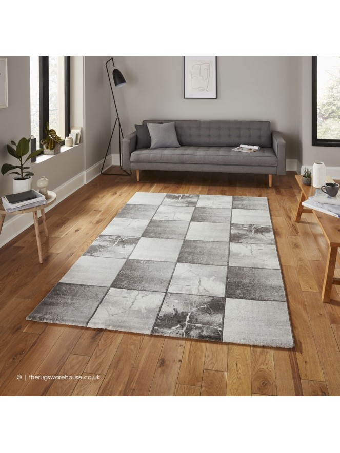 Chequer Ivory Silver Rug - 2