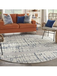 Twilight Chic Ivory Navy Circle Rug - Thumbnail - 2