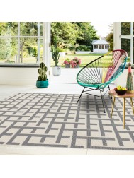 Antibes White Grey Grid Rug - Thumbnail - 2