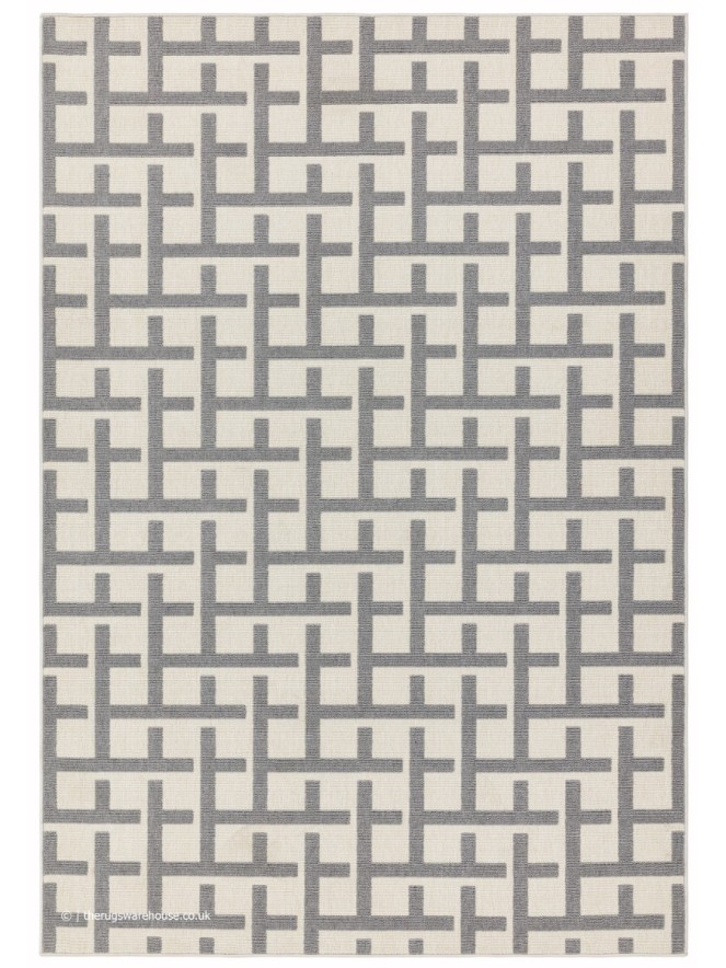 Antibes White Grey Grid Rug - 3