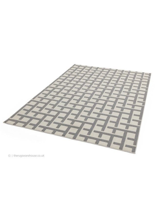 Antibes White Grey Grid Rug - 4