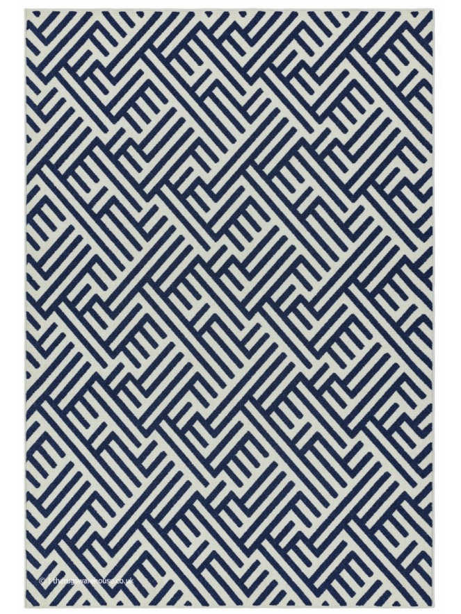 Antibes Blue White Linear Rug - 7