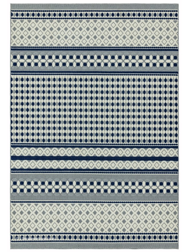 Antibes Blue Cream Geometric Rug - 7