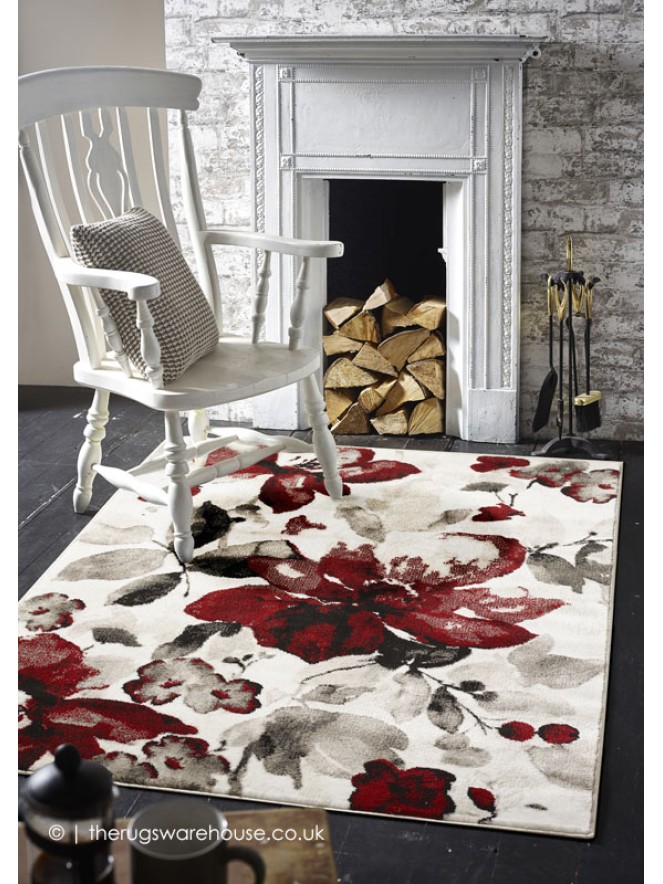 Watercolour Floral Red Rug - 2