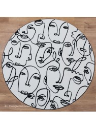 Faces White Black Rug Circle Rug - Thumbnail - 6