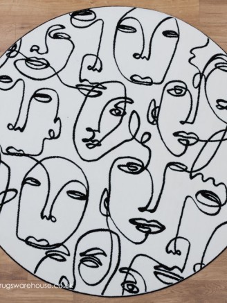 Faces White Black Rug Circle