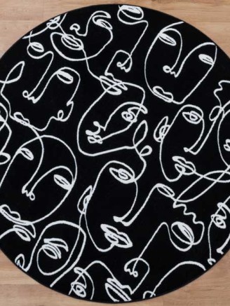 Faces Black White Rug Circle