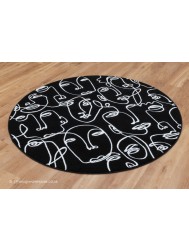 Faces Black White Rug Circle Rug - Thumbnail - 2