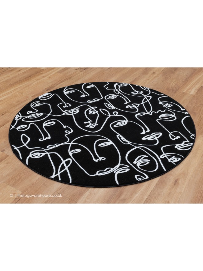 Faces Black White Rug Circle Rug - 2