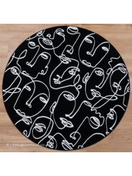 Faces Black White Rug Circle Rug - Thumbnail - 7