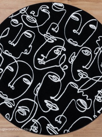 Faces Black White Rug Circle