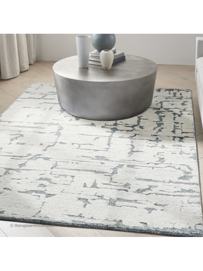 Sculptural Cream Teal Rug - 2