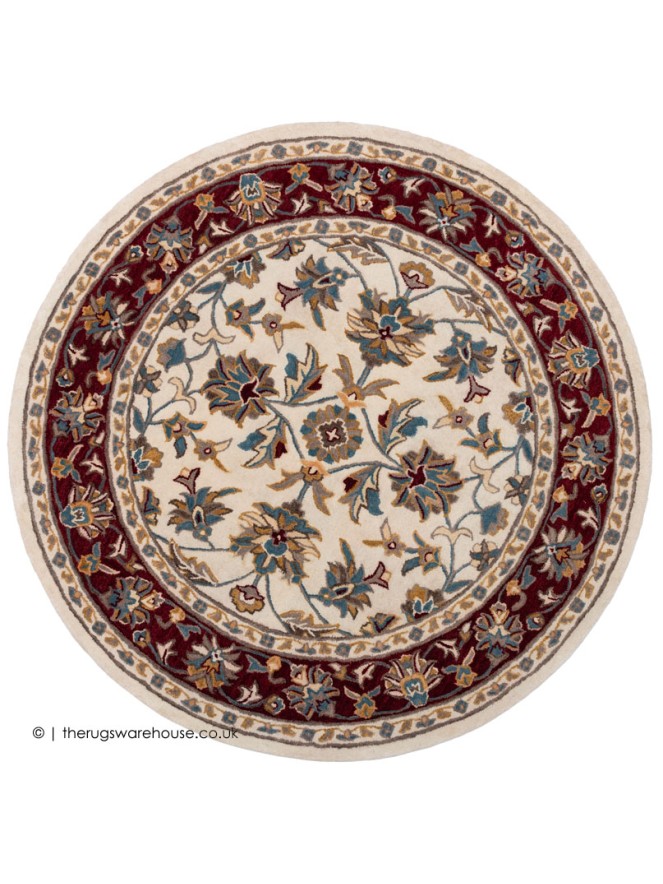 Herat Cream Dark Red Circle Rug - 2