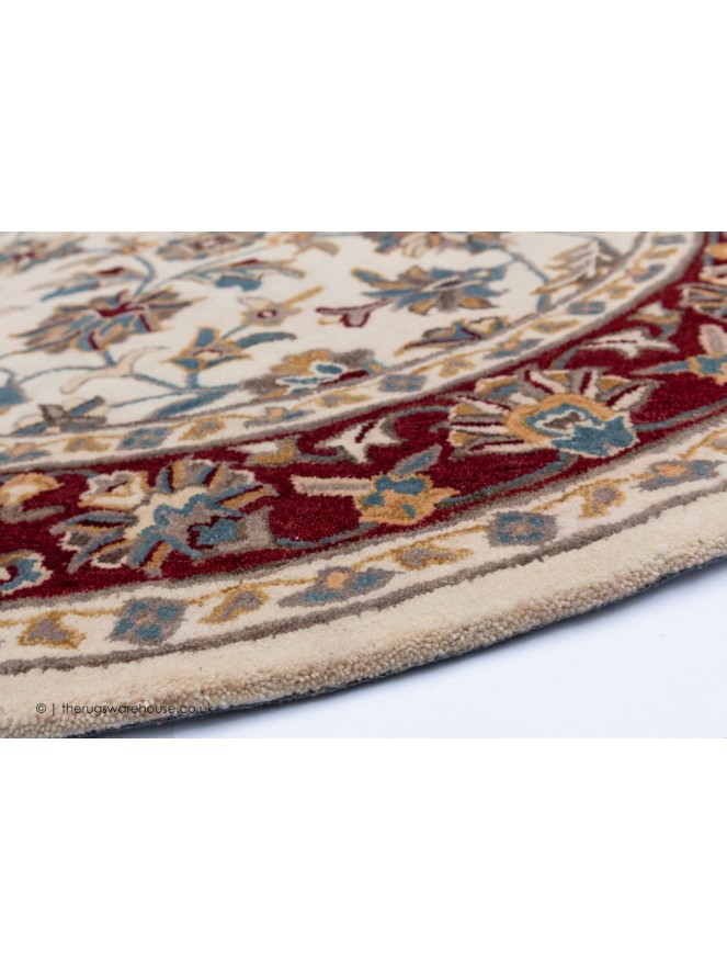 Herat Cream Dark Red Circle Rug - 3