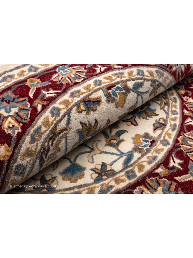 Herat Cream Dark Red Circle Rug - 4