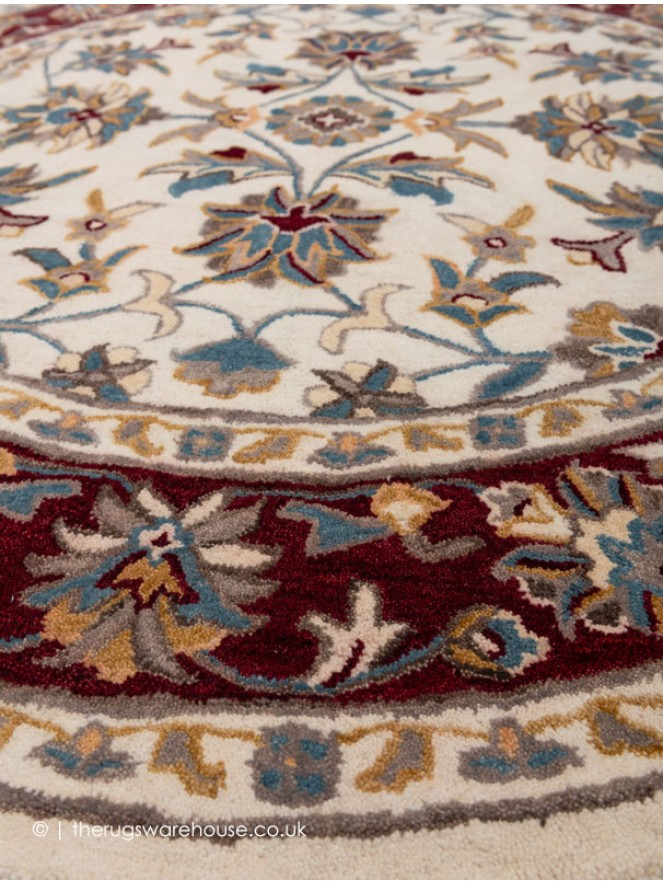 Herat Cream Dark Red Circle Rug - 5