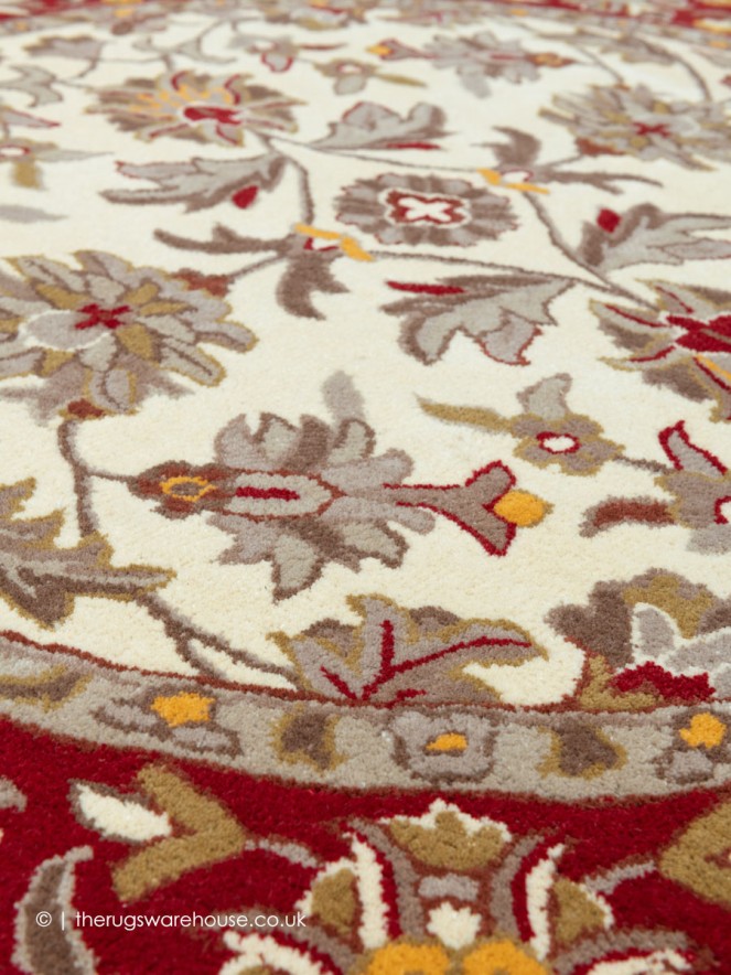 Herat Cream Red Circle Rug - 5