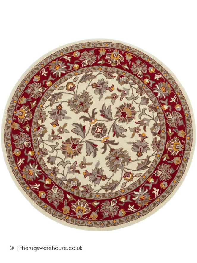 Herat Cream Red Circle Rug - 7