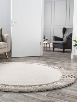 Gobi Natural Grey Circle bordered Hand-Knotted Wool Modern Luxury Rug ...