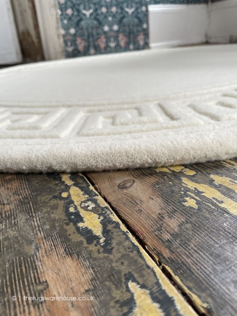 Vetrina Greek Key Cream Circle bordered Handmade Wool Modern Luxury Rug ...
