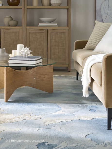 Nourison Prismatic Blue Sand Luxury Abstract Wool Rug | The Rugs Warehouse