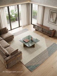 Edgy Cream Teal Rug - Thumbnail - 2
